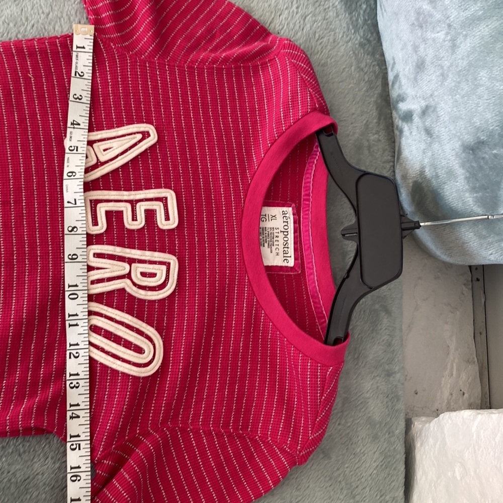 Aeropostale Stretch XL Juniors Hot Pink and silver striped 3/4 sleeve W/ AERO - Picture 10 of 12